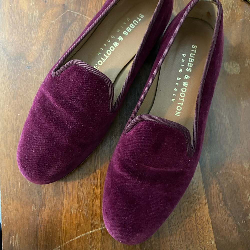 Stubbs & Wooton Eggplant Velvet Smoking Slippers 7 Purple